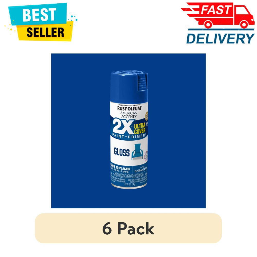 (6 Pack) Rust-Oleum Gloss Spray Paint, Brilliant Blue 2X Ultra Cover, 12oz Cans
