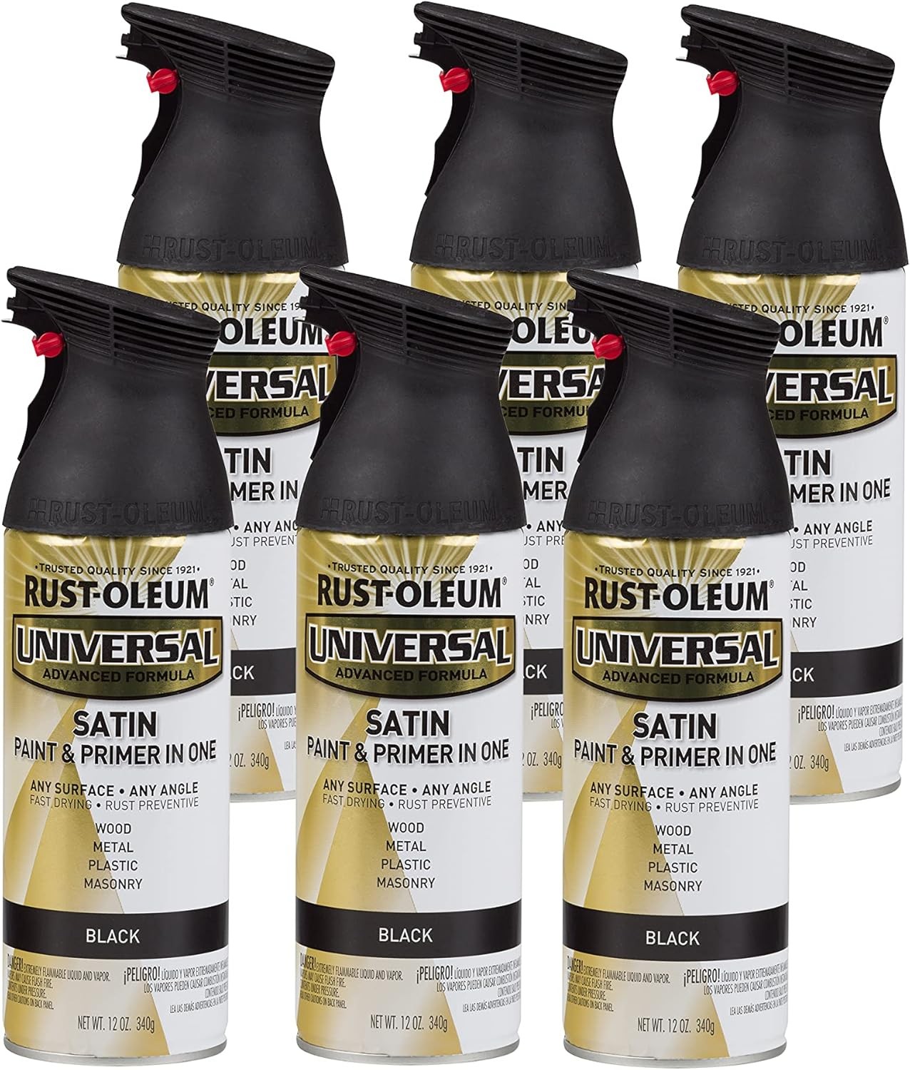 Rust-Oleum Universal Spray Paint 12oz Satin Black 6-Pack