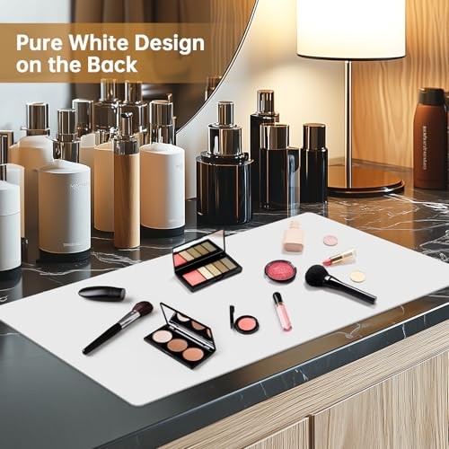 Dual-Sided Synthetic Leather Decorative Makeup Mat for Crafting, White Camellia