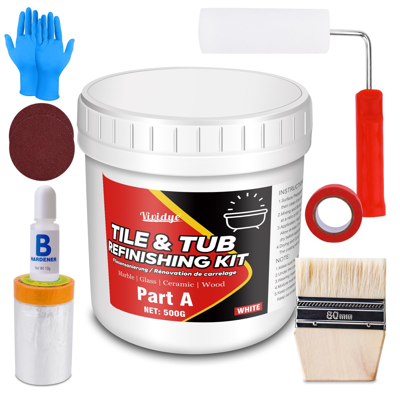 Tub and Tile Refinishing Kit, 17.6oz Tub Refinishing Kit with Complete Tools …