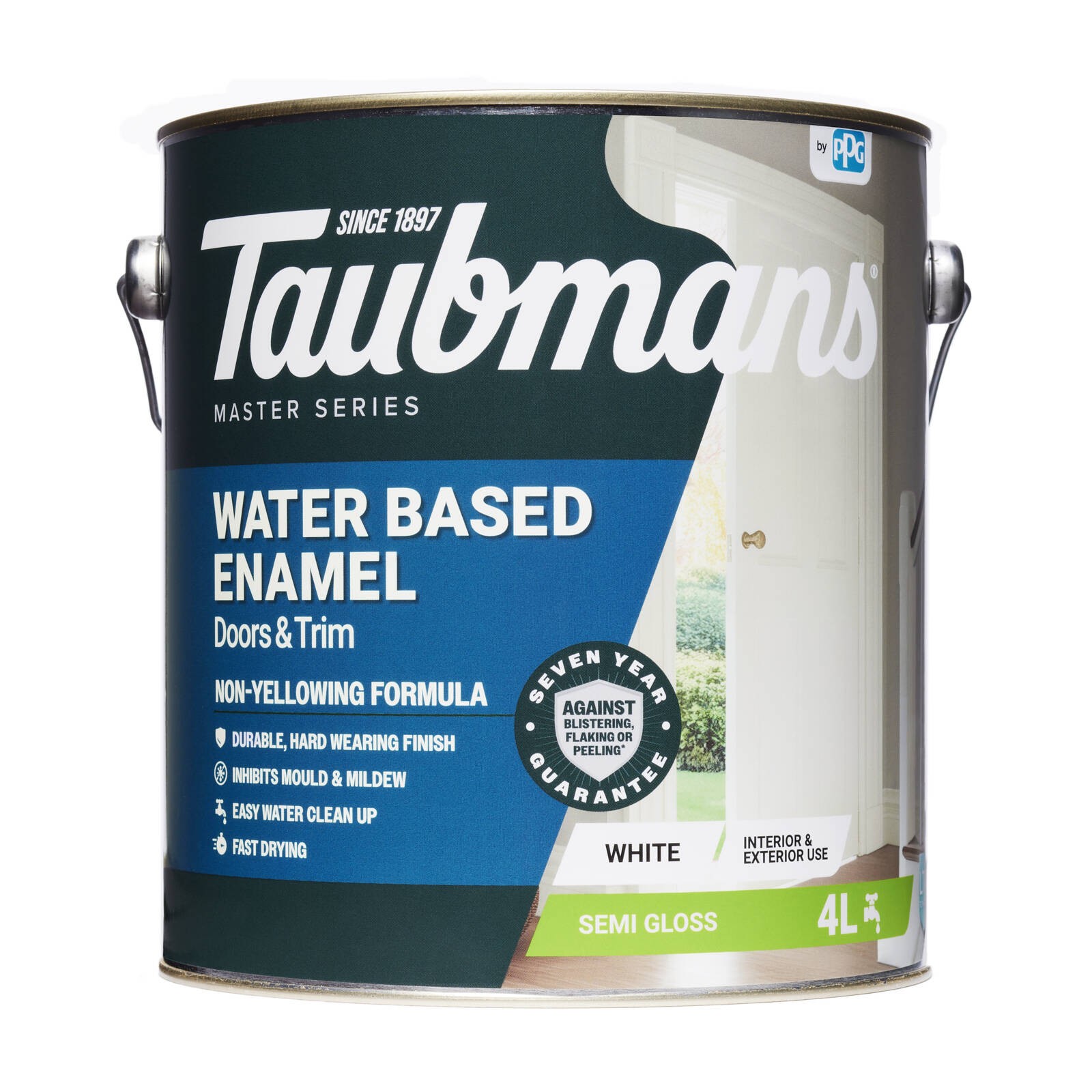 Taubmans 4L White Semi Gloss Water Based Enamel Paint