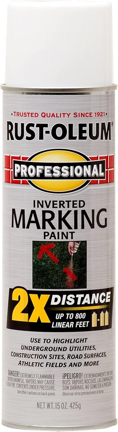 Professional 2X Distance Inverted Marking Spray Paint, 15 oz, White, 6 Pack
