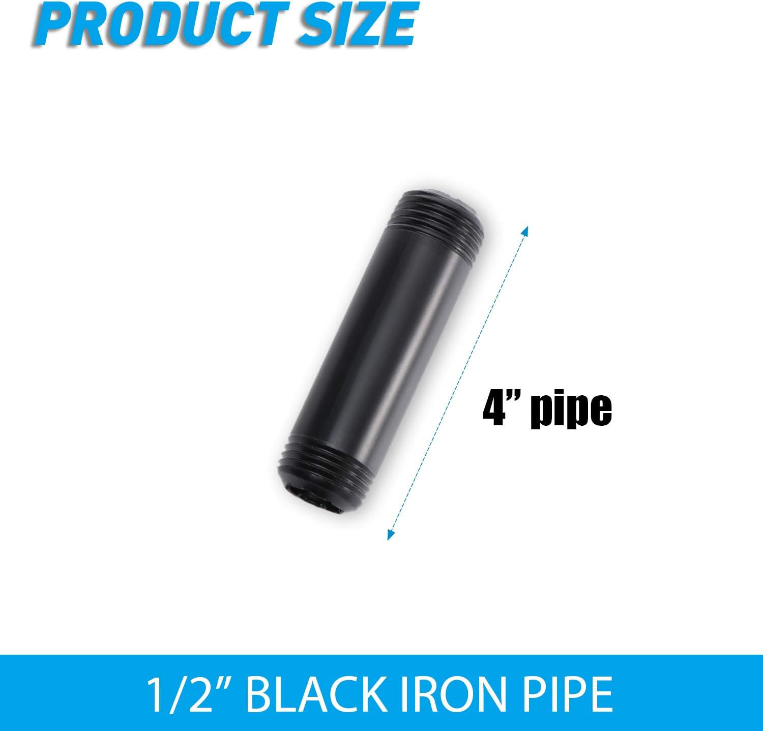 1/2″ X 4″ Black Painted Iron Pipe, 10 Pack Black Paint Finish Threaded Metal Pi