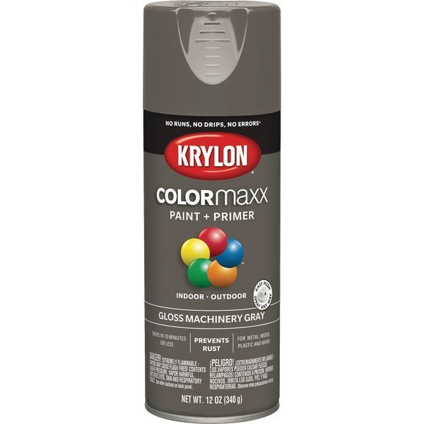 12-Krylon Colormaxx Gloss Spray Paint & Primer, Machinery Gray Model: K05599007