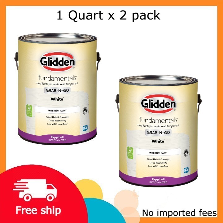 Glidden Fundamentals Grab-N-Go White Eggshell Interior Paint, 1 Quart x 2 pack