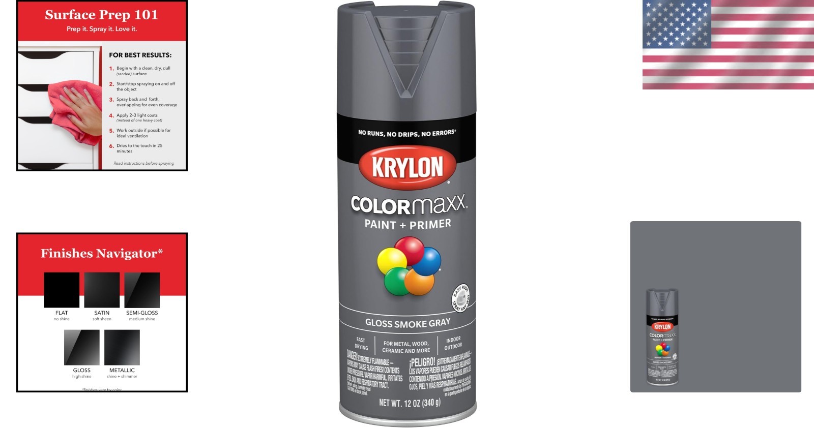Fast Drying Acrylic Spray Paint 12 Ounce Gloss Smoke Gray Rust Resistant Formula