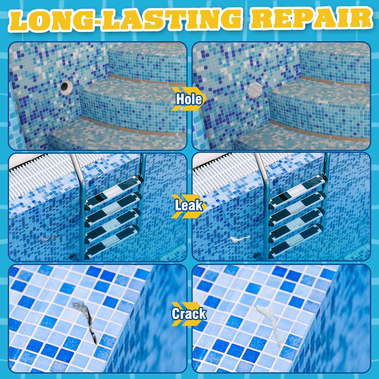 Epoxy Putty, 17.6 oz. Pool Underwater or Above Fast Repair, Fix White
