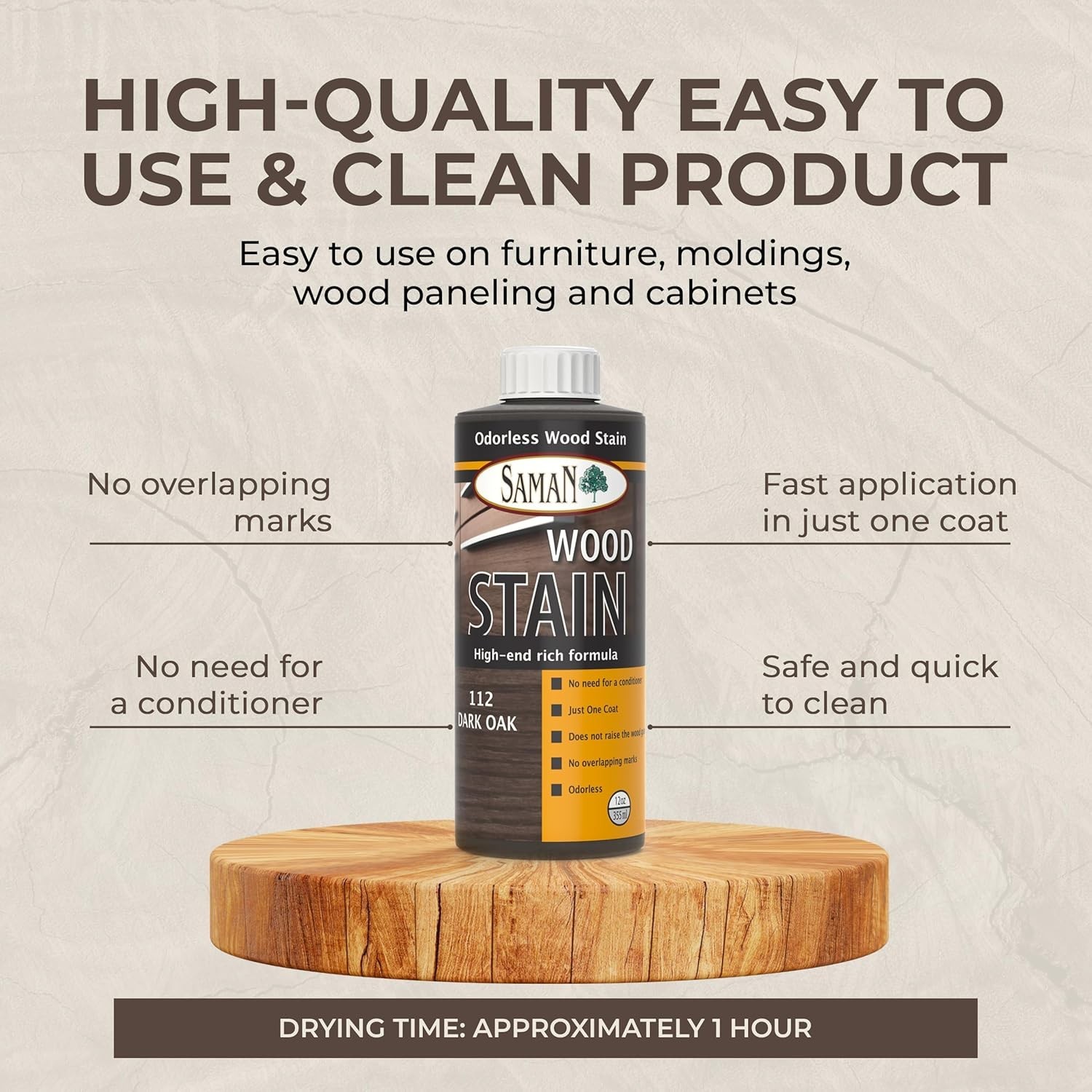 Dark Oak Interior Water-Based Wood Stain, 12 oz – Safe & Easy Application