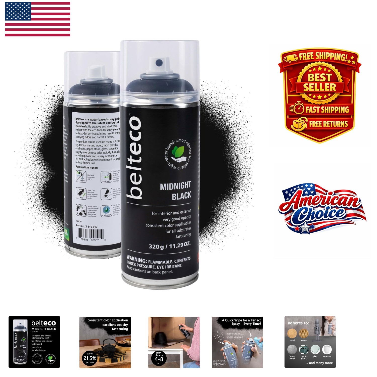 Weather & UV Resistant Black Matte Spray Paint – Fast Drying, 11.29 Oz Can