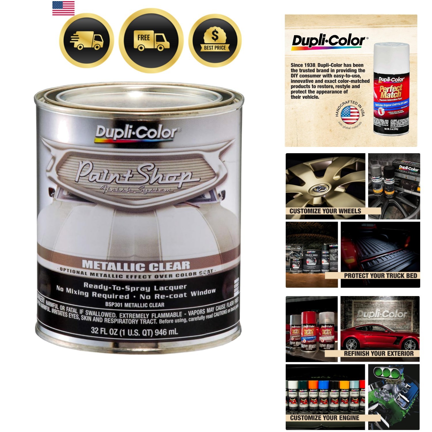 Paint Shop Finish System, Gloss, Metallic Clear, 1 Quart
