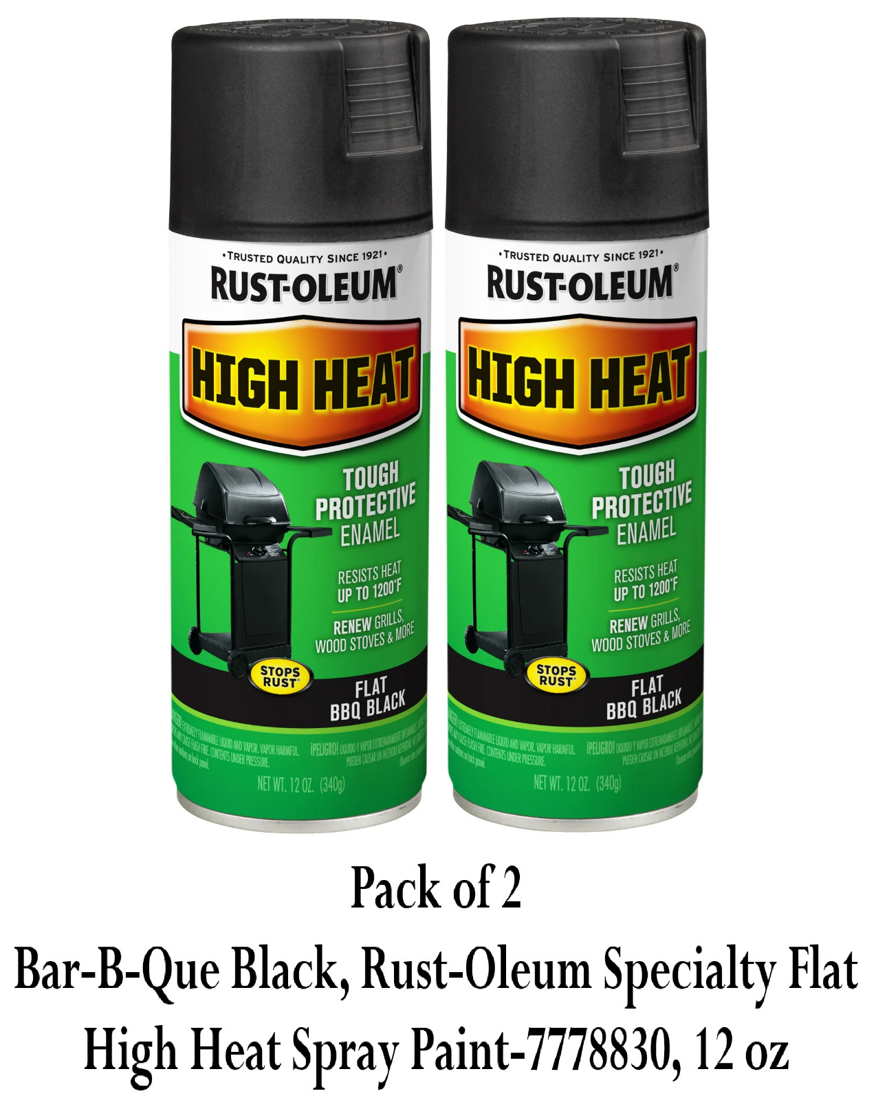 (2 Pack) Rust-oleum High Heat Bar-B-Que Black Flat Spray Paint 12 Ounce NEW!!!