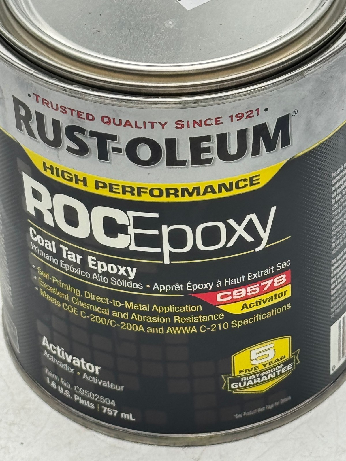 Rust-Oleum ROCEpoxy Coal Tar Epoxy Activator 1.6 US Pint 757 mL High Performance