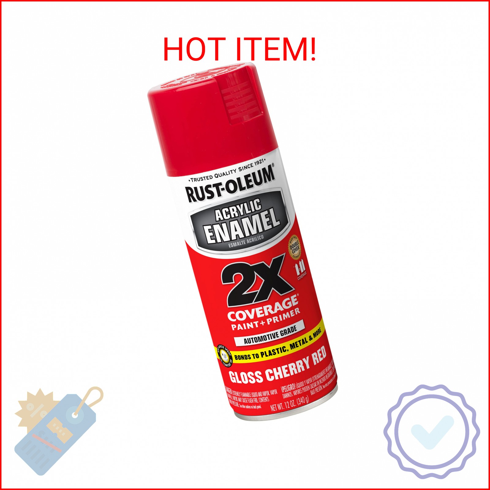 Rust-Oleum 271920 Acrylic Enamel 2X Spray Paint, 12 oz, Gloss Cherry Red