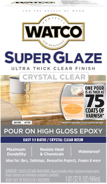 Watco Super Glaze High Gloss Epoxy, Crystal Clear, 1 Quart kit