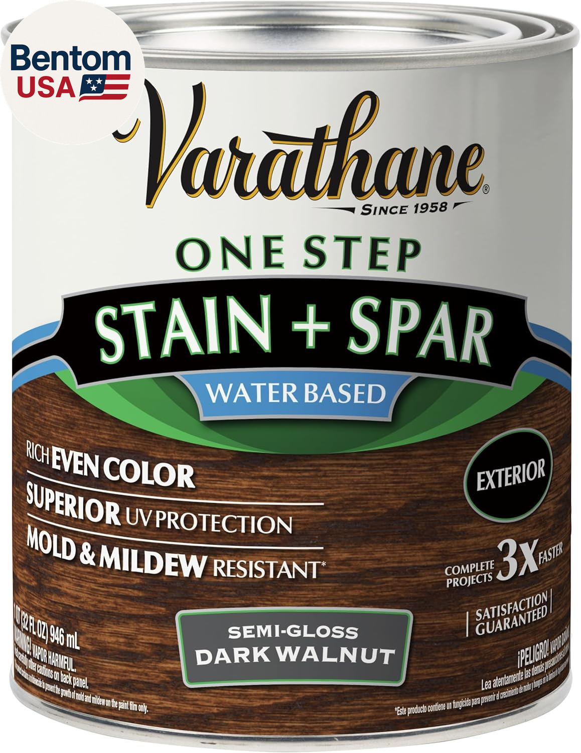 Semi-Gloss Water-Based Exterior Spar Urethane, Quart, Dark Walnut