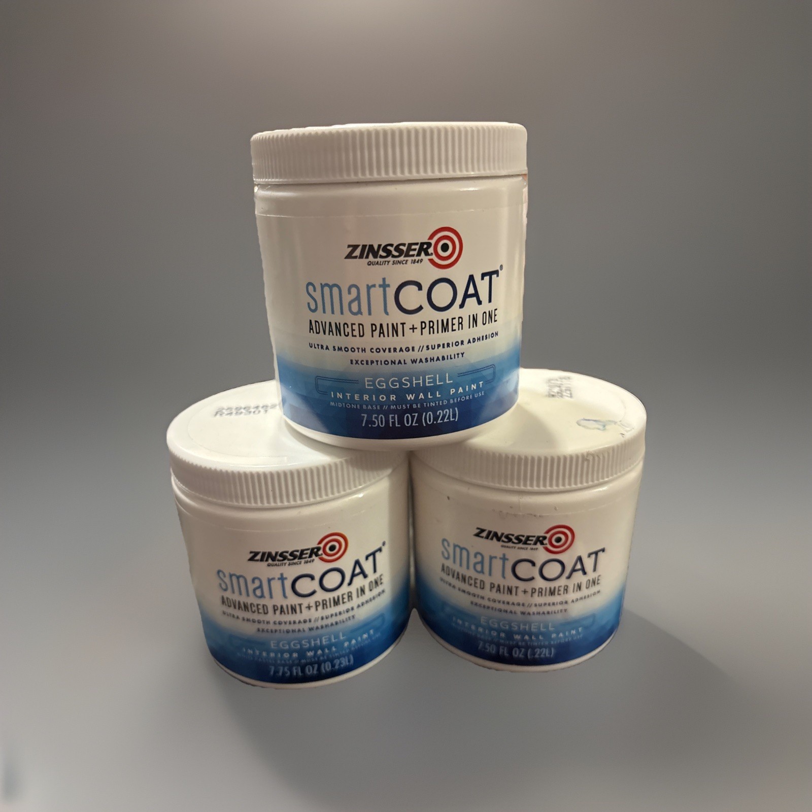 Zinnsser Topcoat 7.5 Ounce Eggshell Set of 3 Untinted Paint + Primer New
