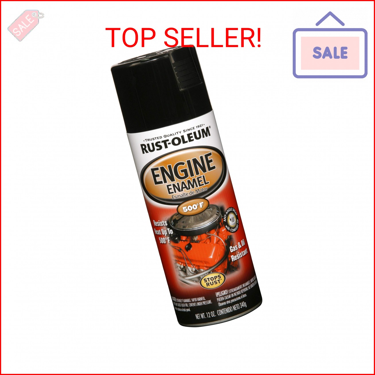 Rust-Oleum 248932 Engine Enamel Spray Paint, 12 oz, Gloss Black