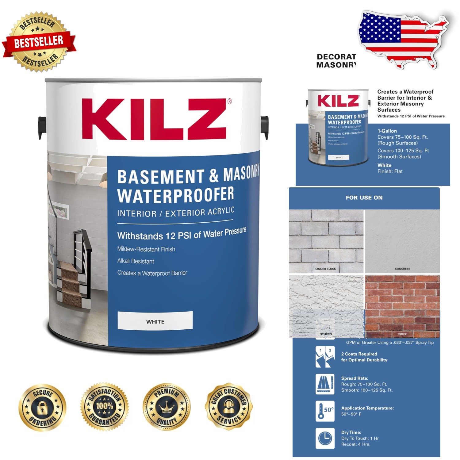 Basement Waterproofing Paint White 1 Gallon – Interior/Exterior Seal