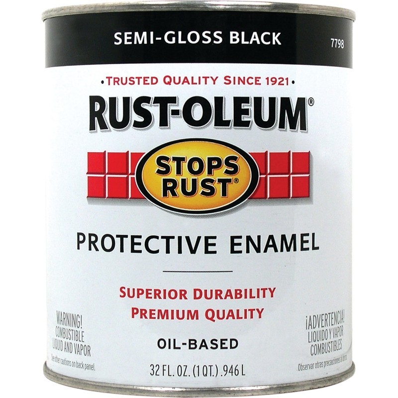 Rust-Oleum Stops Rust 7798502 Enamel Paint, Oil, Semi-Gloss, Black, 1 qt, Can, 5