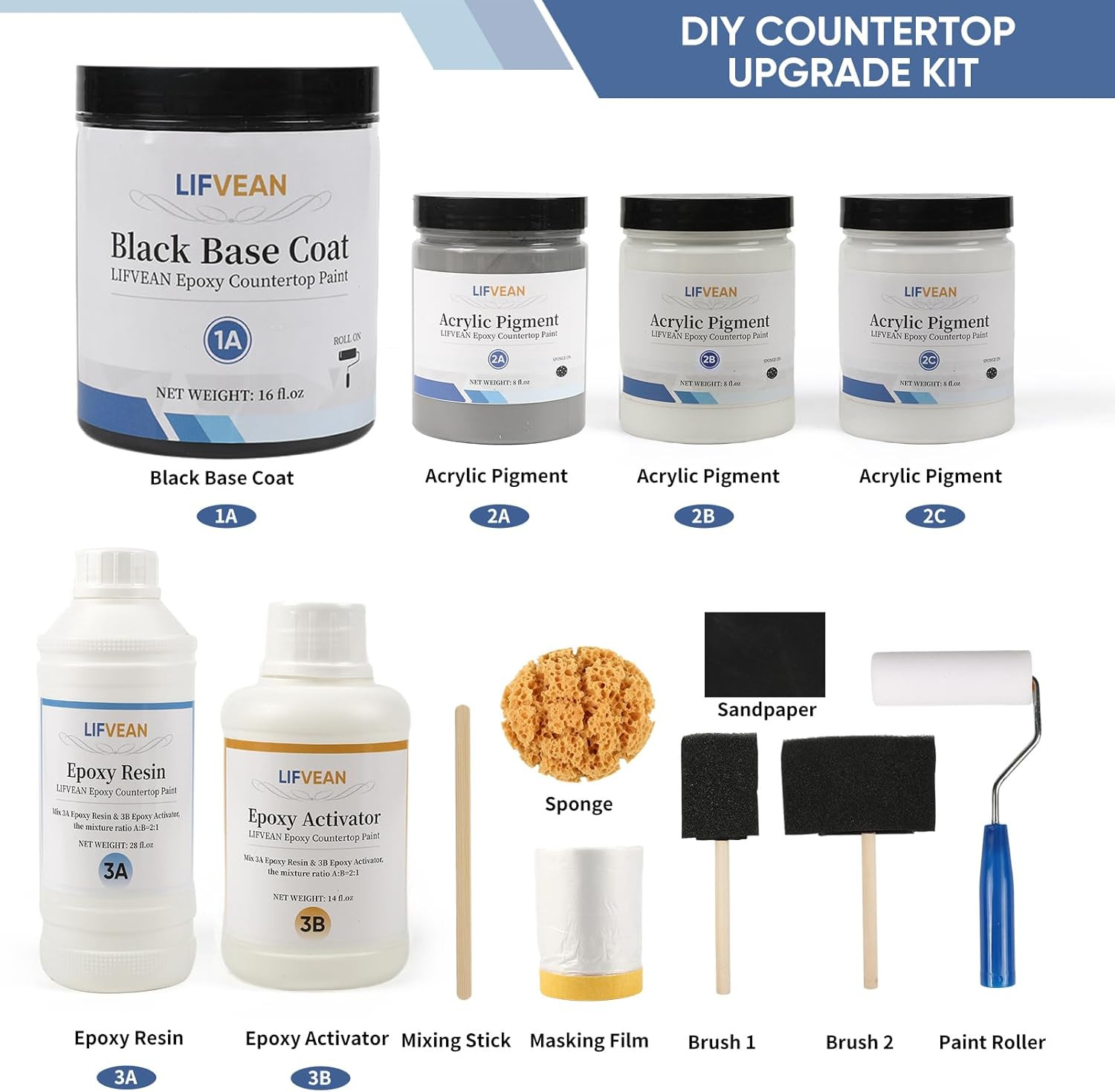 Granite White Epoxy Countertop Paint Kit – 40 Sq.Ft. for Kitchen & Bath