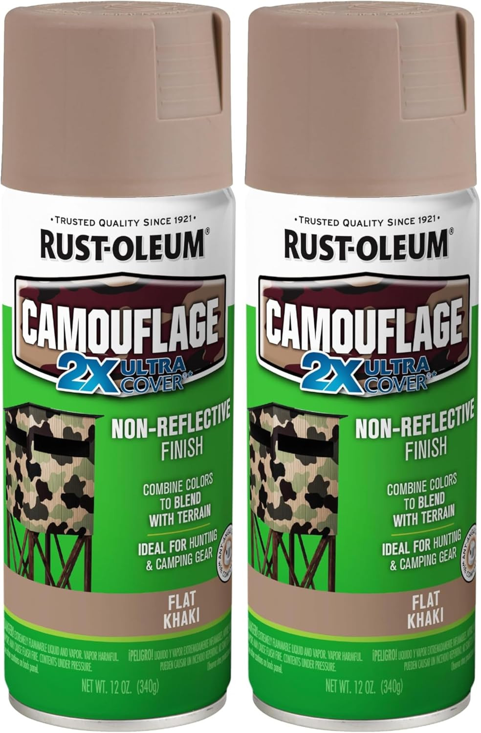 279177 Camouflage 2X Ultra Cover Spray Paint, 12 Oz, Khaki (Pack of 2)