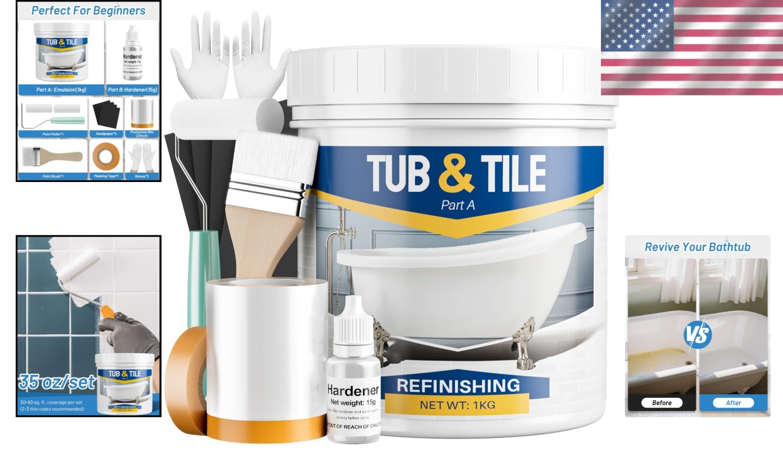 Tub and Tile Refinish Solution – White, 50-55sq.ft