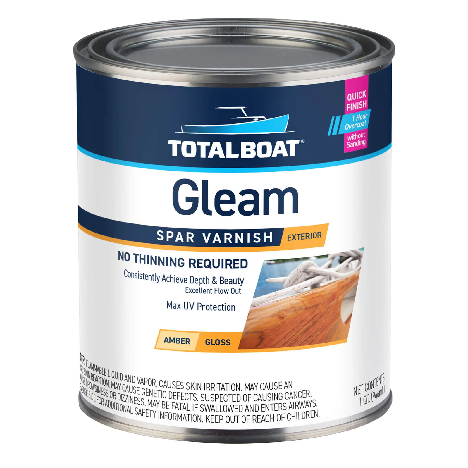 TotalBoat Gleam Marine Spar Varnish 2-Quart Kit Amber Gloss UV Protection