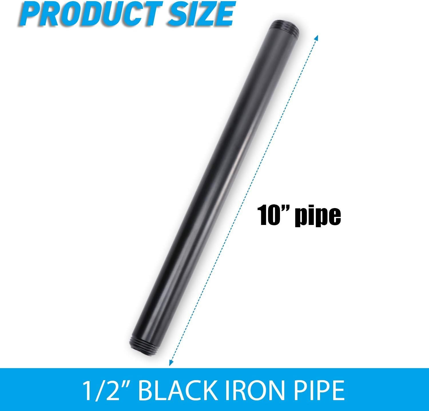 1/2″ X 10″ Black Painted Iron Pipe, 10 Pack Black Paint Finish Threaded Meta…