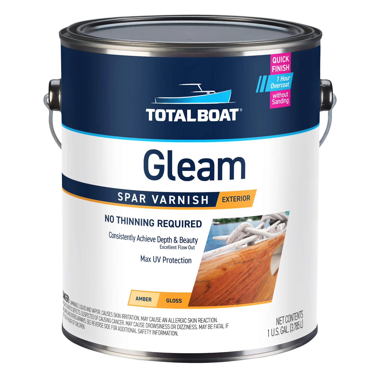 TotalBoat Gleam Marine Spar Varnish 2-Quart Kit Amber Gloss UV Protection