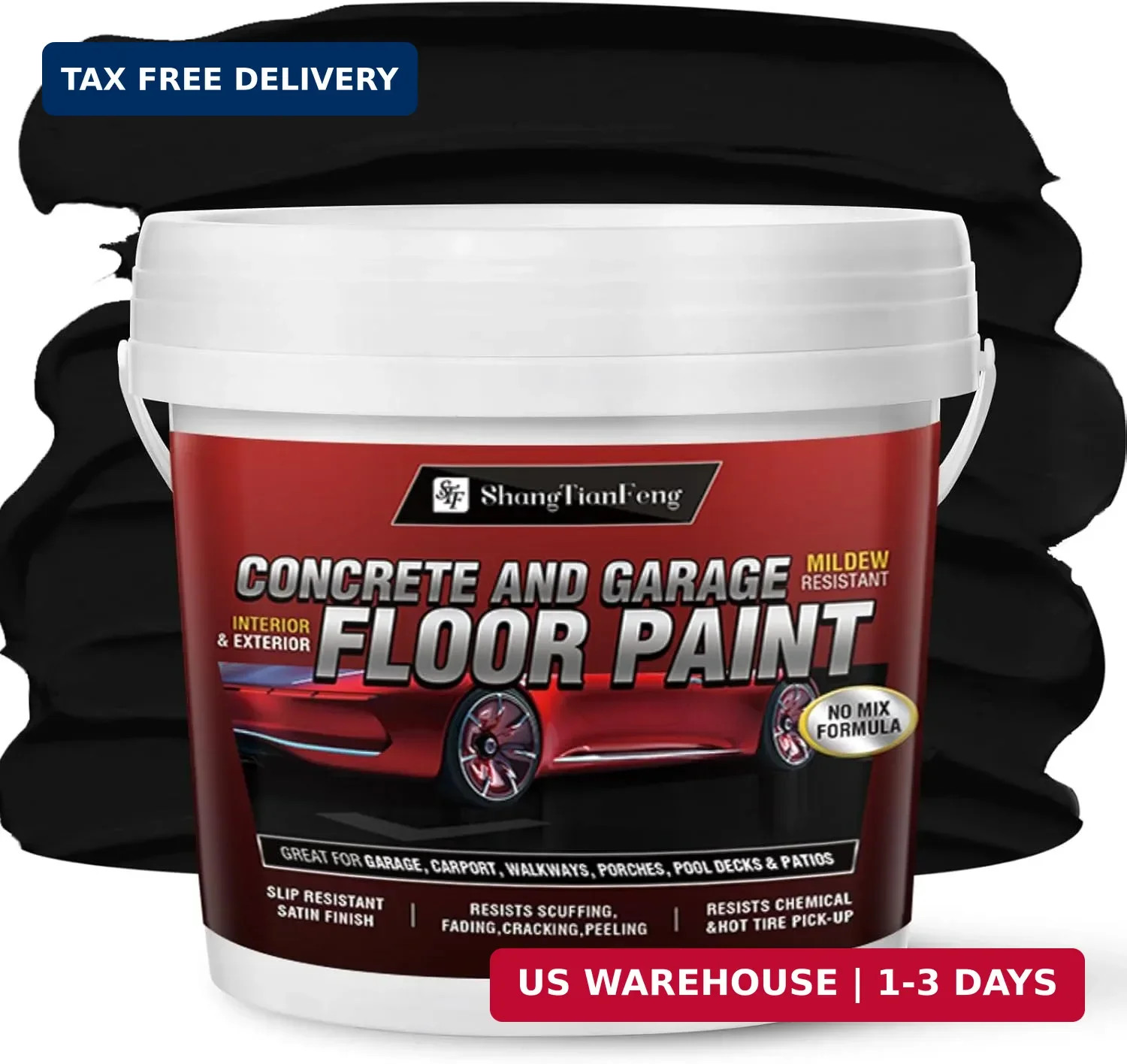 Black Professional Floor Paint Kit 1 Gallon Acrylic Concrete Coating For Garage