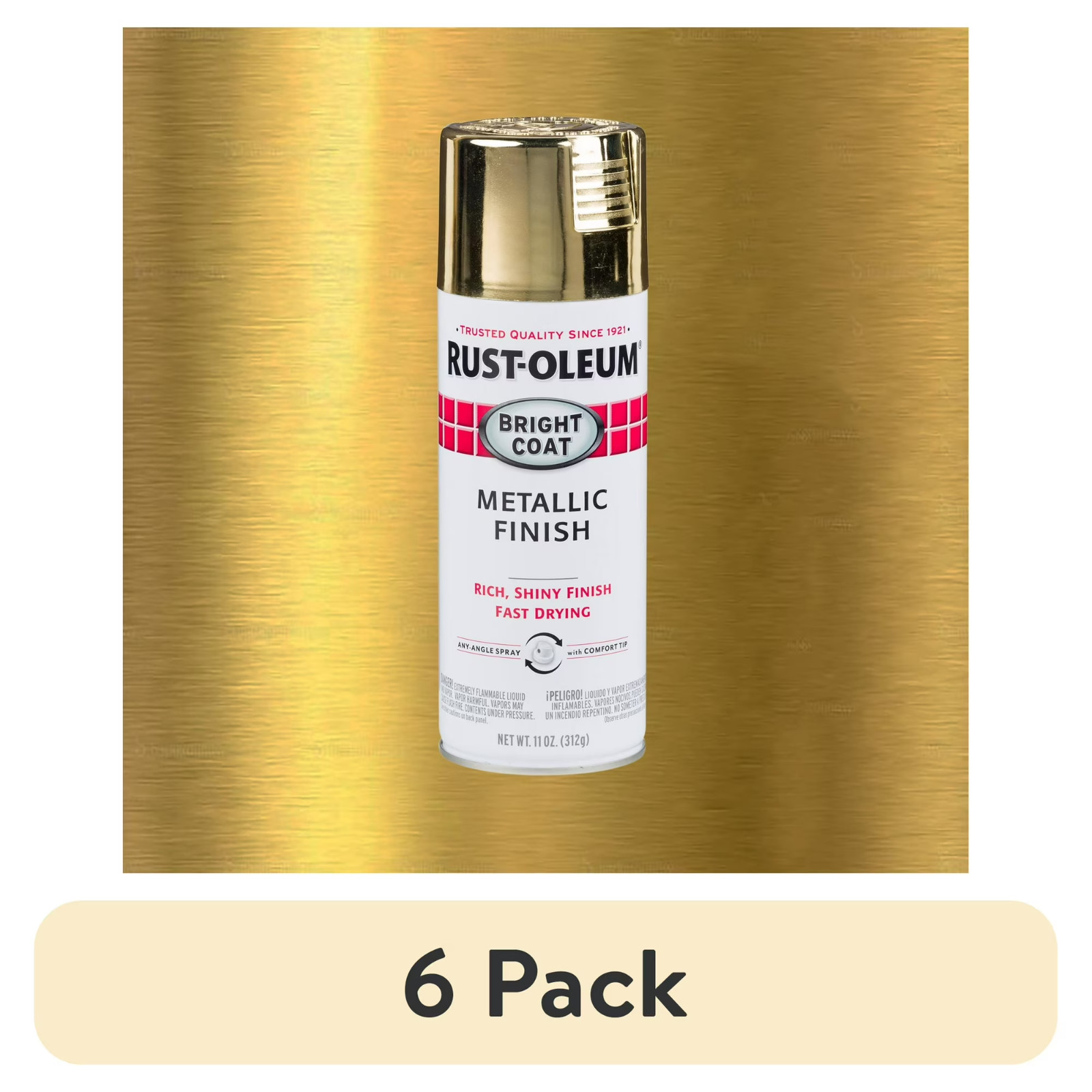 (6 pack) Gold, Rust-Oleum Stops Rust Bright Coat Metallic Spray Paint-7710830