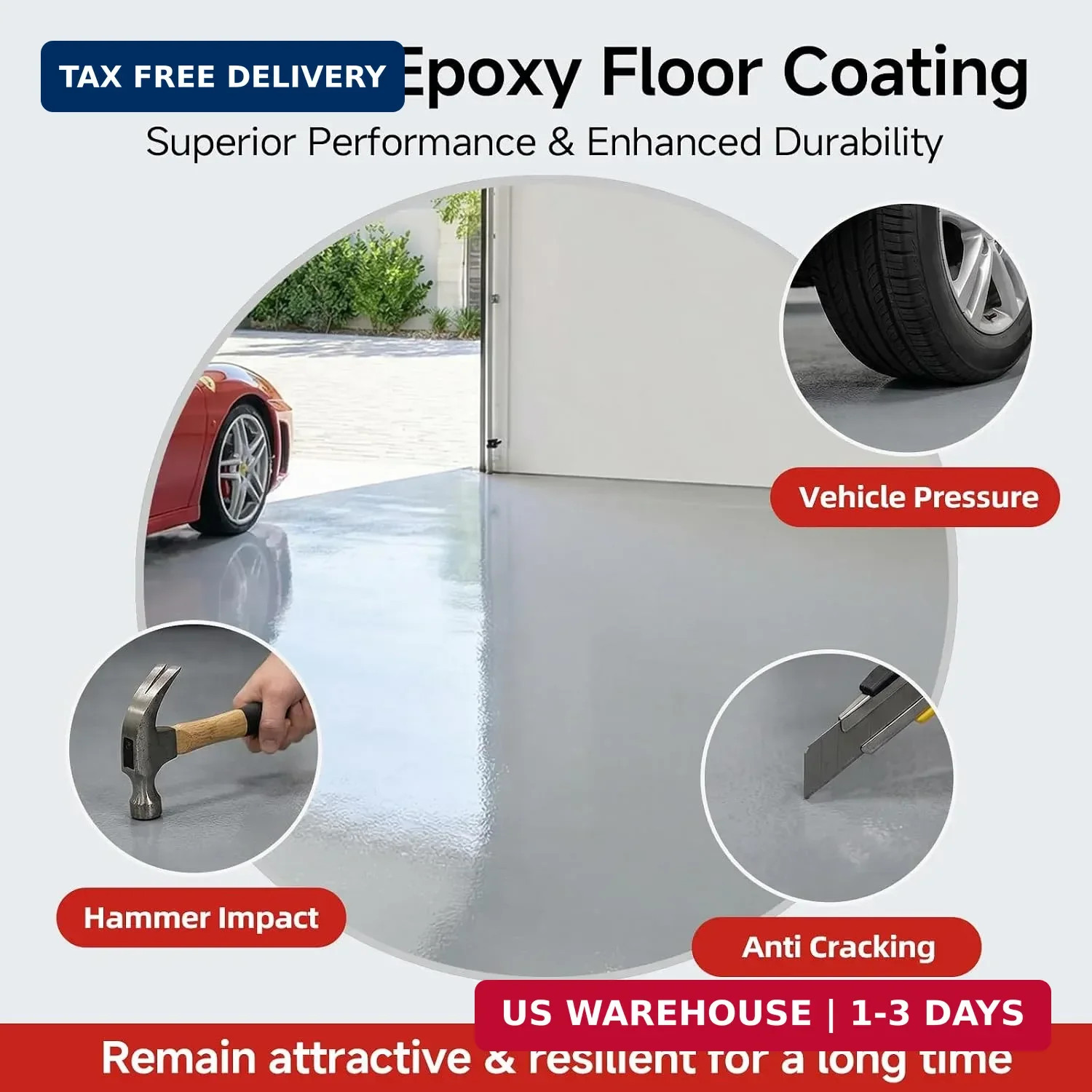 Garage Floor Epoxy Kit, 2K Epoxy Floor Paint with Tools, Epoxy Coating for Concr