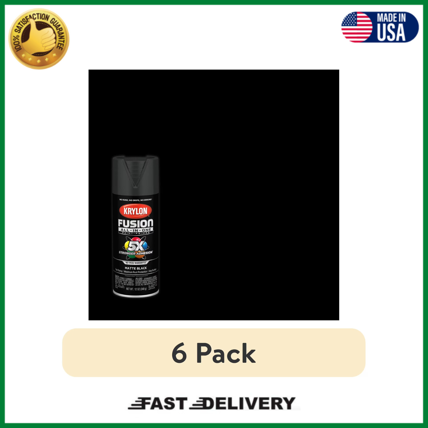 Krylon Fusion All-In-One Black Matte Spray Paint 12oz 6 Pack K02754007