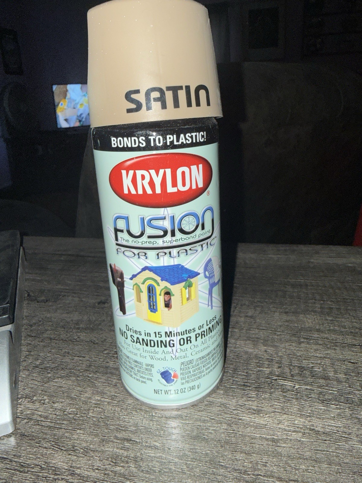 Krylon Fusion Spray Paint KHAKI SATIN plastic Metal Wood 12 oz 50% Full