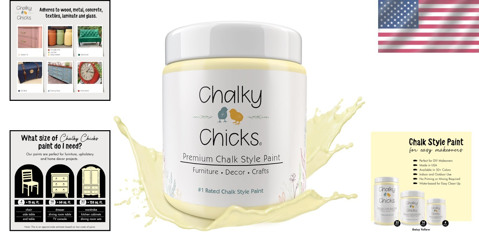 Versatile 4 Fl Oz Daisy Yellow Chalk Paint – Quick Drying for Furniture & Walls