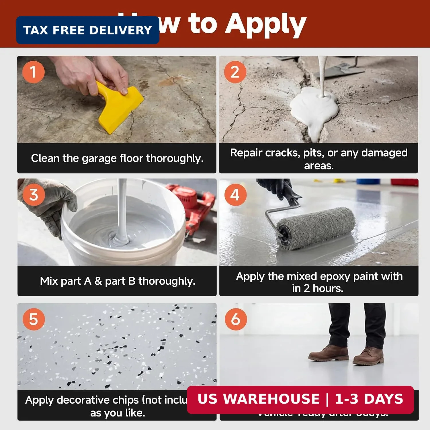 Garage Floor Epoxy Kit, 2K Epoxy Floor Paint with Tools, Epoxy Coating for Concr