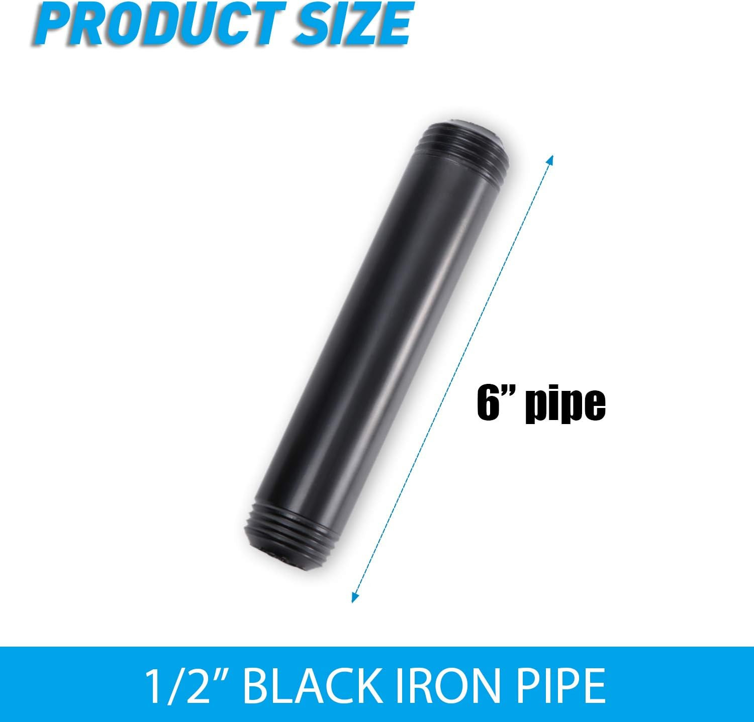 1/2″ X 6″ Black Painted Iron Pipe, 10 Pack Black Paint Finish Threaded Metal Pi