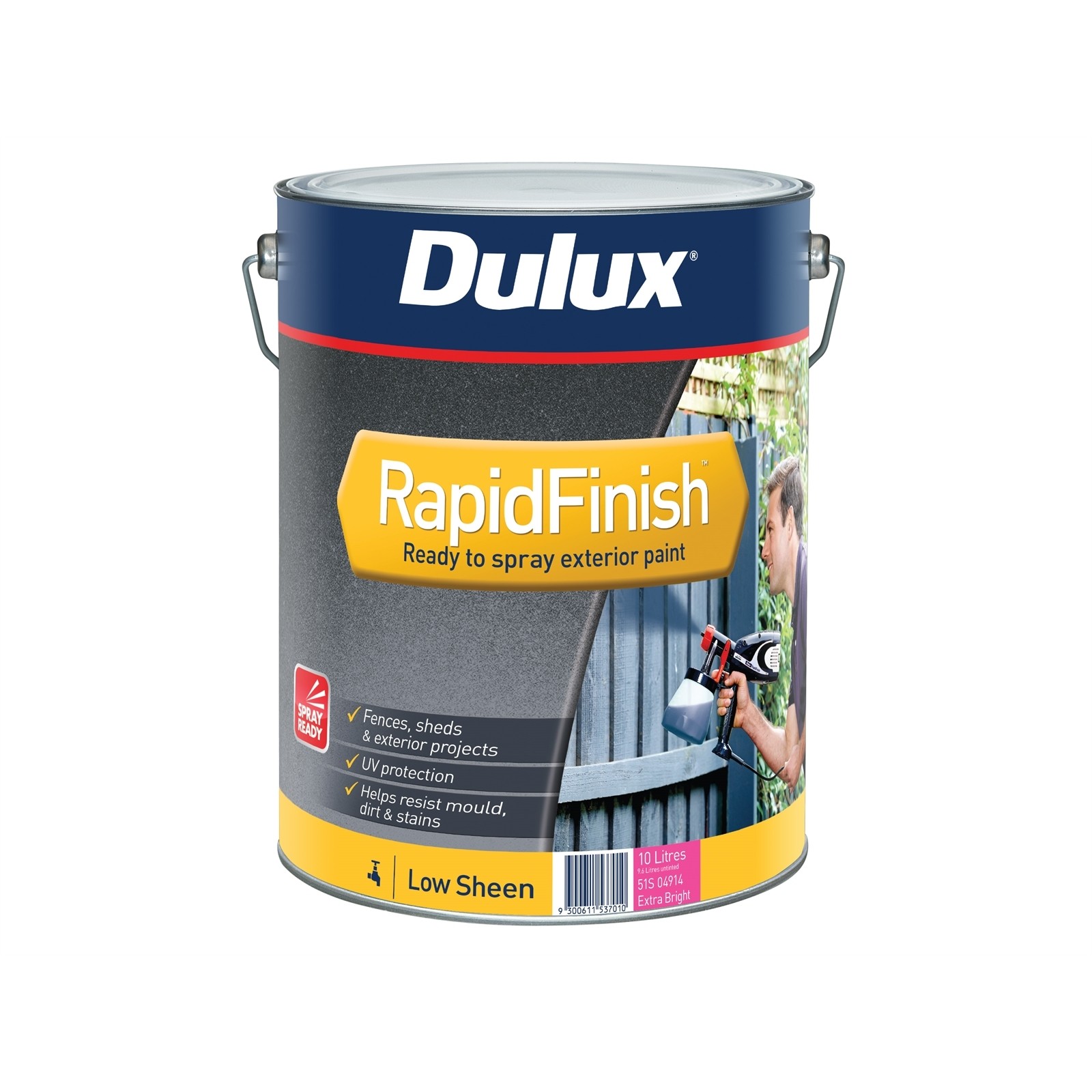 Dulux 10L Exterior Paint Rapid Finish Low Sheen Extra Bright Base – 10L
