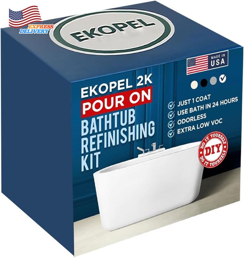 Ekopel 2K Bathtub Refinishing Kit Pour on Bathtub Paint White Gloss Finish Kit