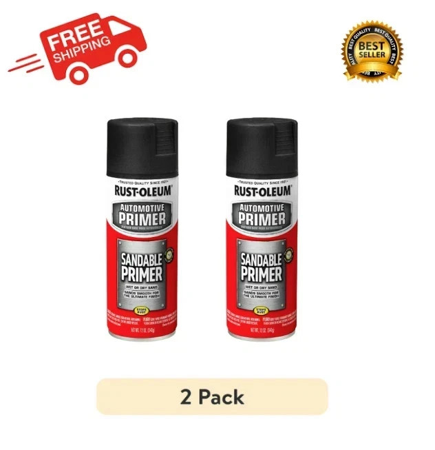 (2 PACK ) Rust-Oleum 249418 Automotive Sandable Primer Spray Paint 12 oz Black
