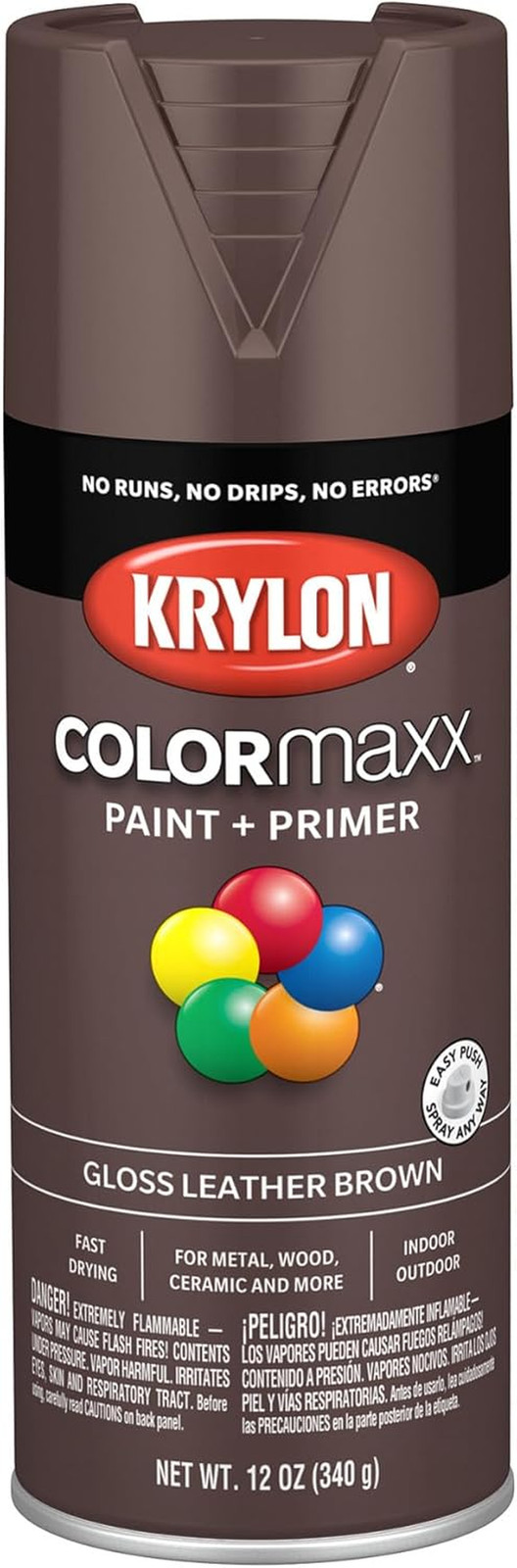 K05527007 Colormaxx Spray Paint and Primer for Indoor/Outdoor Use, Gloss Leather