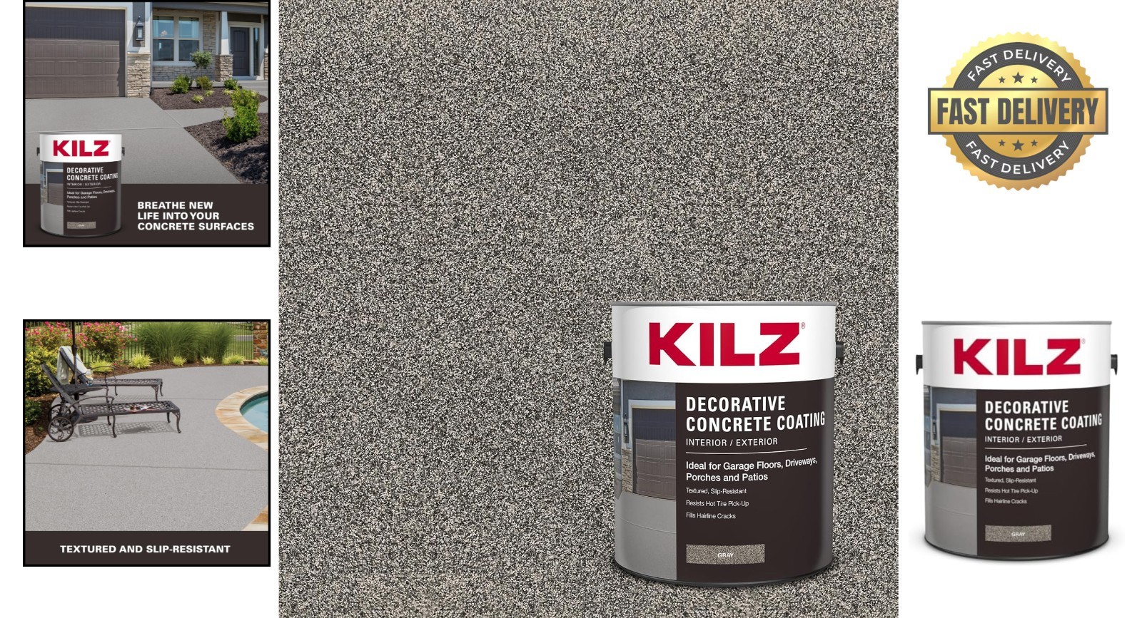 1-Gallon Slip-Resistant Decorative Concrete Coating – Gray Stone Finish