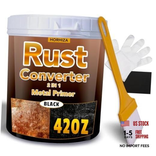 2 in 1 Rust Converter & Metal Primer, 42 Oz Black Rust Inhibitor Paint 42 FL OZ