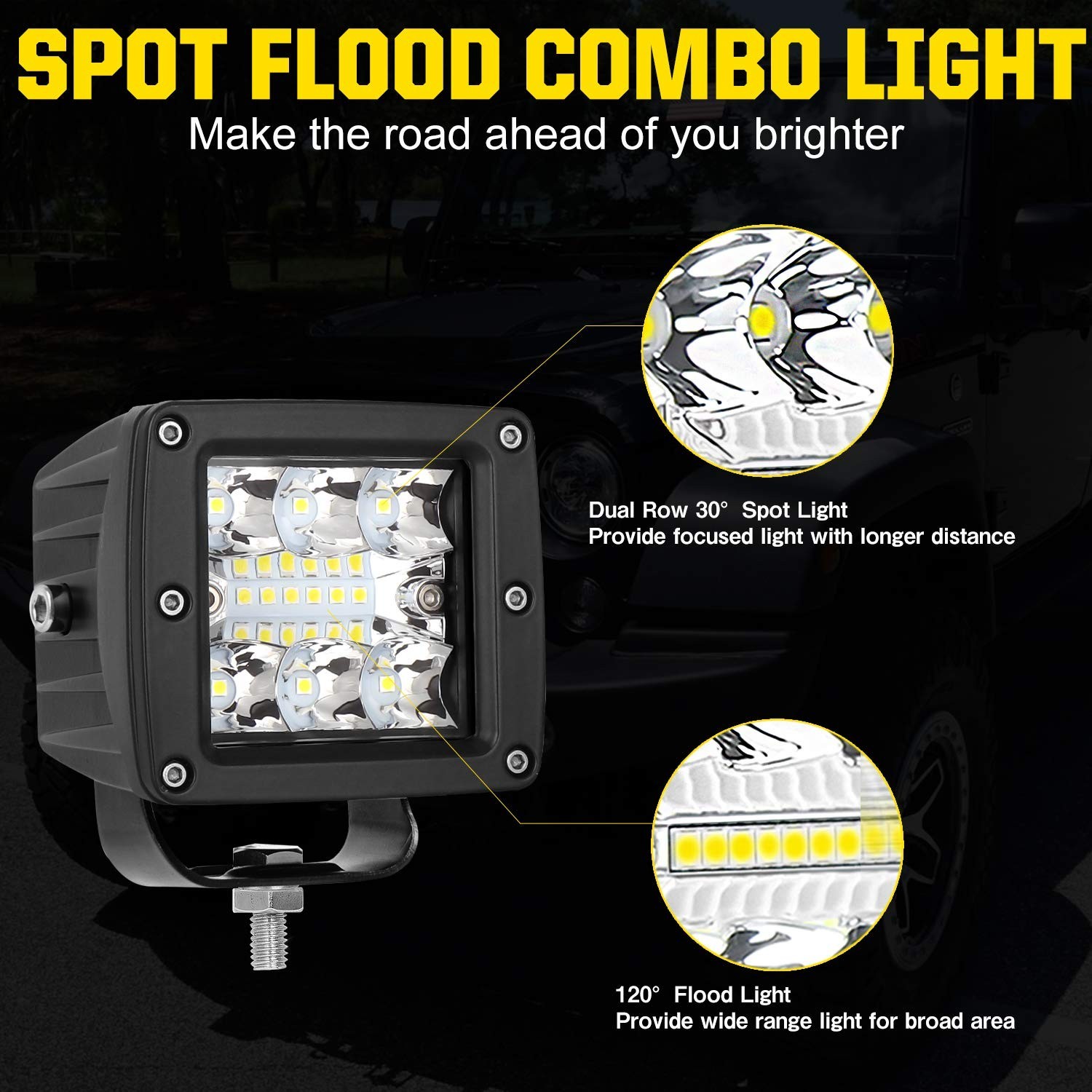 3 Inch LED Cube Light Bar 36W Spot Flood Combo Off Road Lights for Truck Pick…