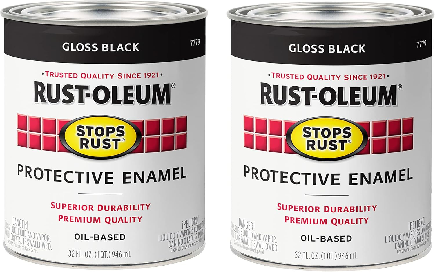 7779502-2PK Stops Rust Brush on Paint, Quart, Gloss Black, (Pack of 2)