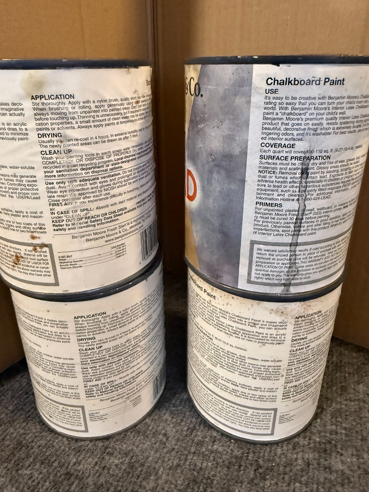 Lot of 4, Benjamin Moore Black Chalkboard Interior Latex Paint, (1 Quart x 4)