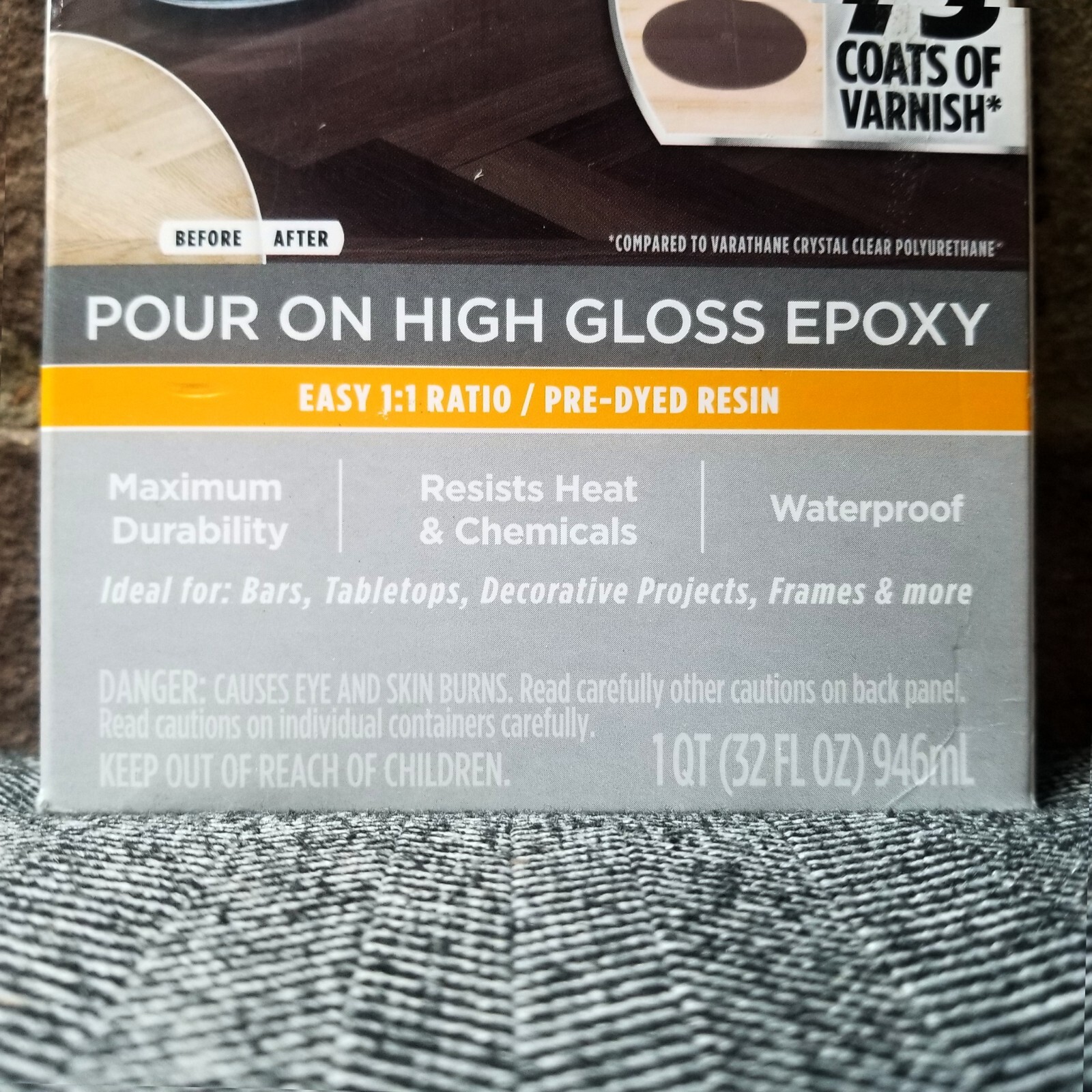 Varathane Epoxy Resin Super Glaze Pour-On High Gloss Quart Kit 32 oz Aged Wood