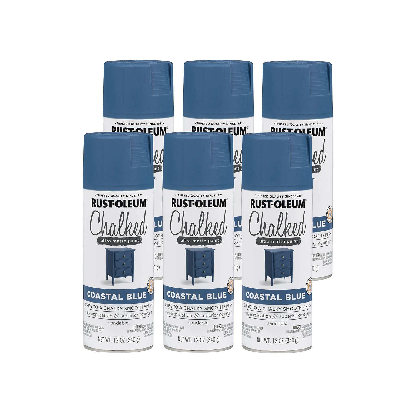 Rust Oleum Chalked Paint Coastal Blue 12 Ounce Pack of 6 Easy to Use Matte Fi…