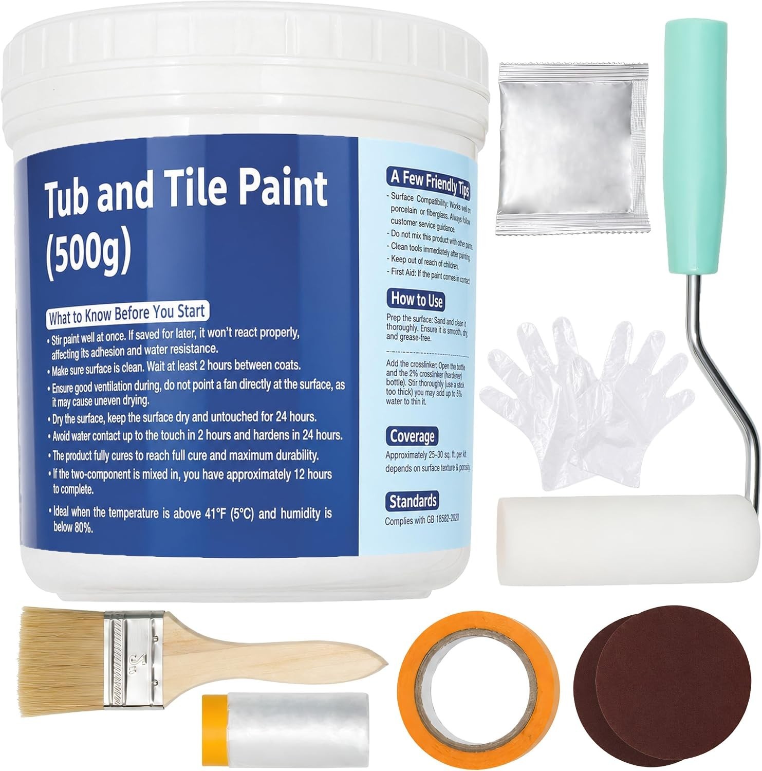 Tile Paint Kit Bath Tub Sink Wall Refinishing 17.6oz White Gloss