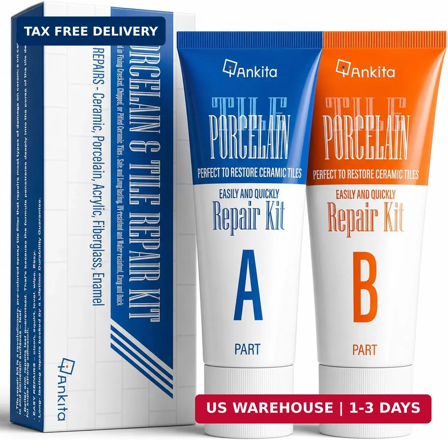 Porcelain Repair Kit White, High-Gloss Chipped Sink, Tub & Tile Repair Kit to Qu
